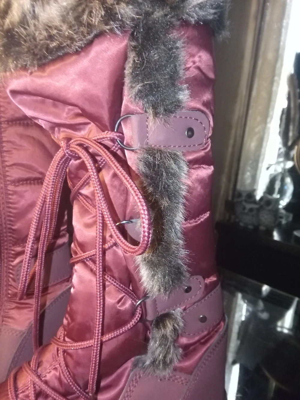 Nature Breeze Burgundy Lace-Up Faux Fur Winter Boots